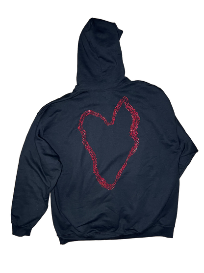 Black Heart Red Rhinestone Hoodie