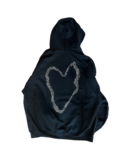 Black Heart White Rhinestone Hoodie